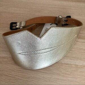 Vintage Tomas Maier Gold Metallic Italian Leather Lips Wide Designer Belt. 38